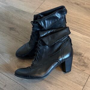Elegant Black Lace-Up Leather Boots